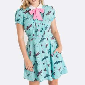 [HELL BUNNY] 헬버니 벅스 라이프 민트블루 리본타이 드레스 (XS, S)